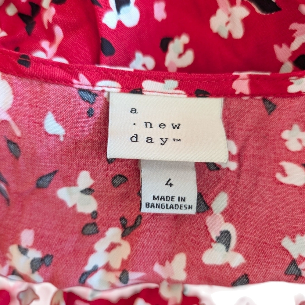 ​A New Day Red Floral V-Neck Flutter Sleeve Midi Dress Size 4 NWOT - Picture 9 of 9